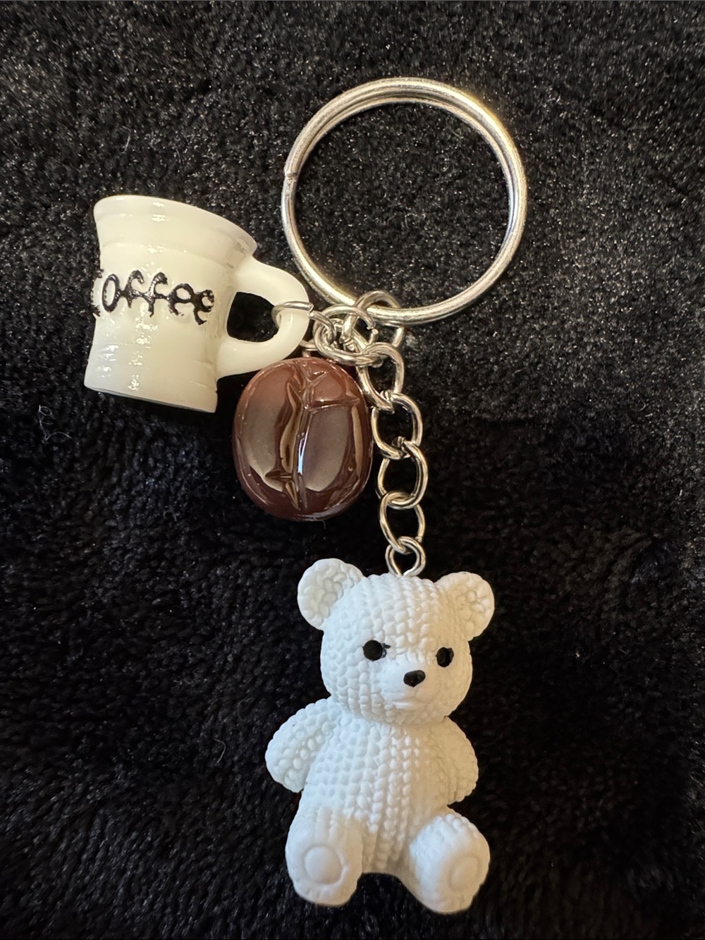 Source Unknown White Teddy Bear Keychain with Brown Coffee Charm